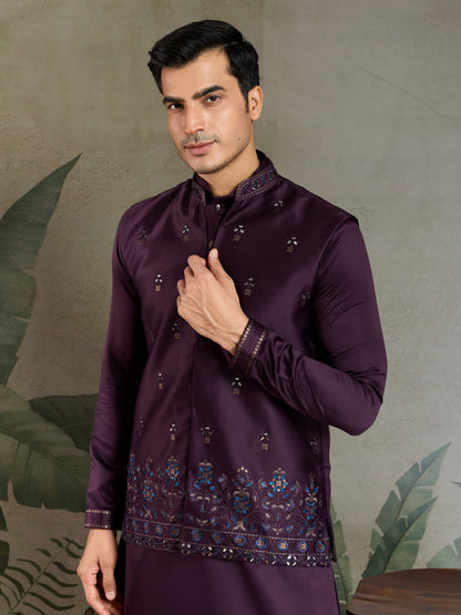 Majestic Plum Embroidered Kurta Set for Men