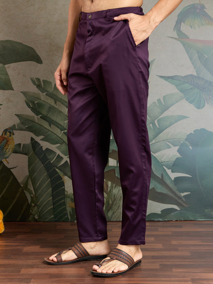Majestic Plum Embroidered Kurta Set for Men