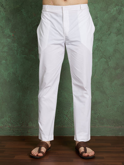 White Lotus Print Kurta for Men