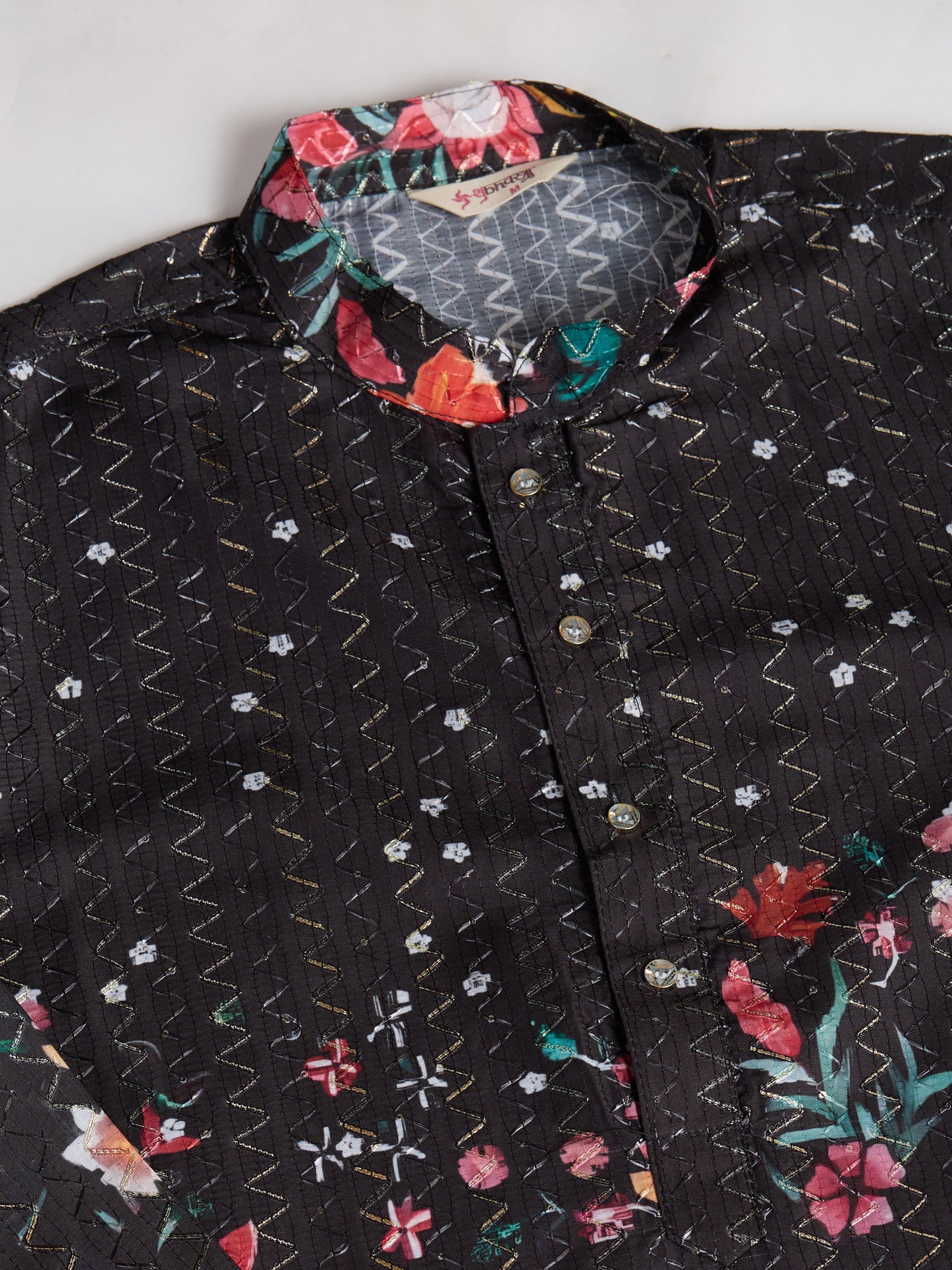Black Tiger Print Kurta for Men