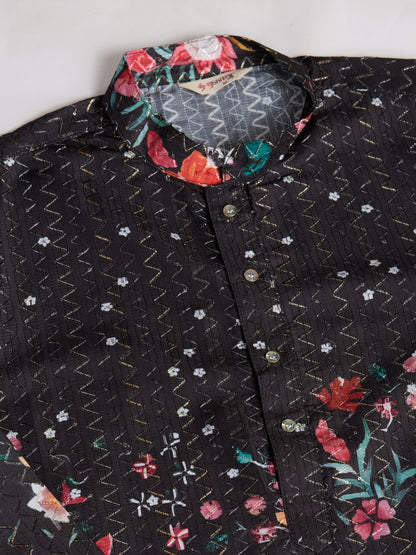 Black Tiger Print Kurta for Men