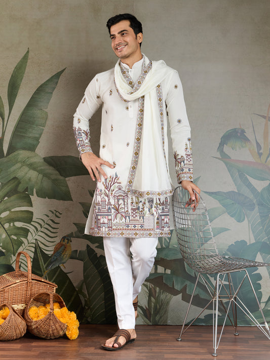 Heritage Charm White Kurta Set with Dupatta