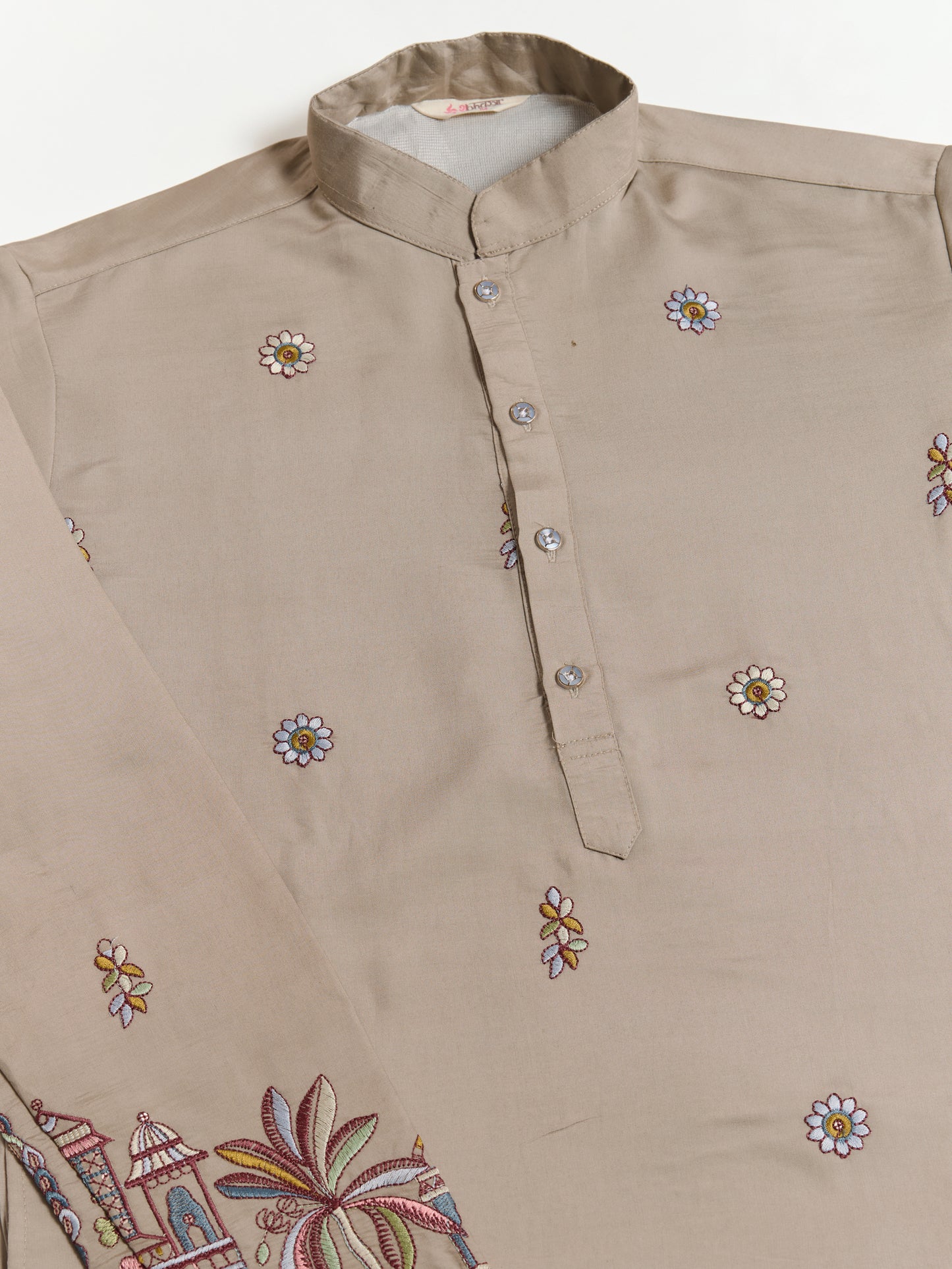 Elegant Beige Embroidered Kurta with Dupatta