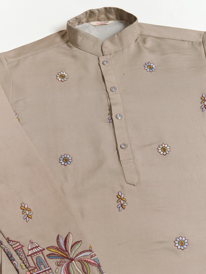 Elegant Beige Embroidered Kurta with Dupatta