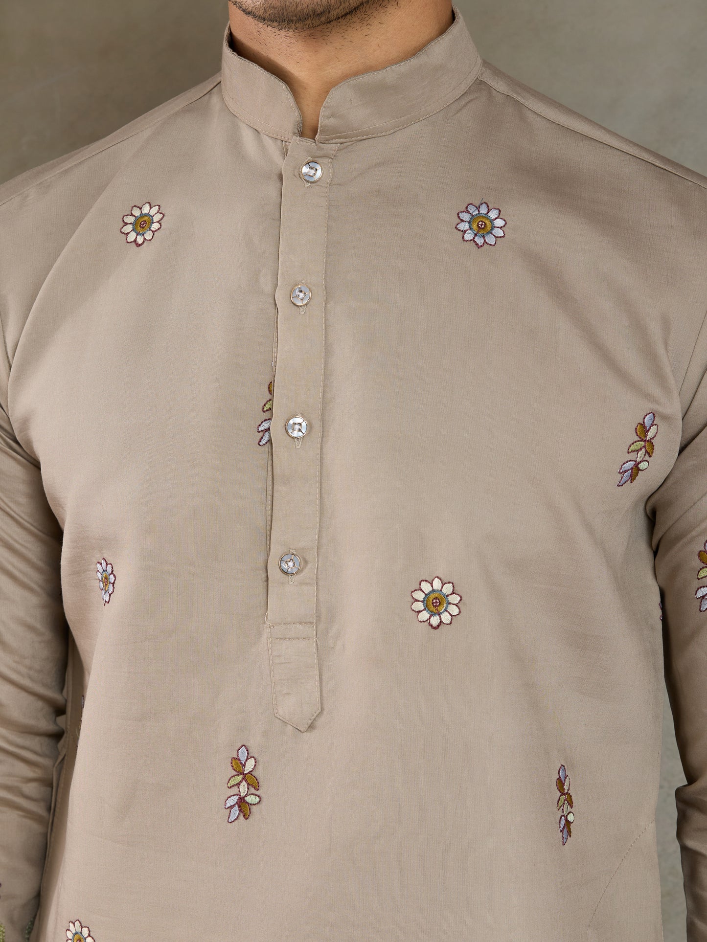 Elegant Beige Embroidered Kurta with Dupatta