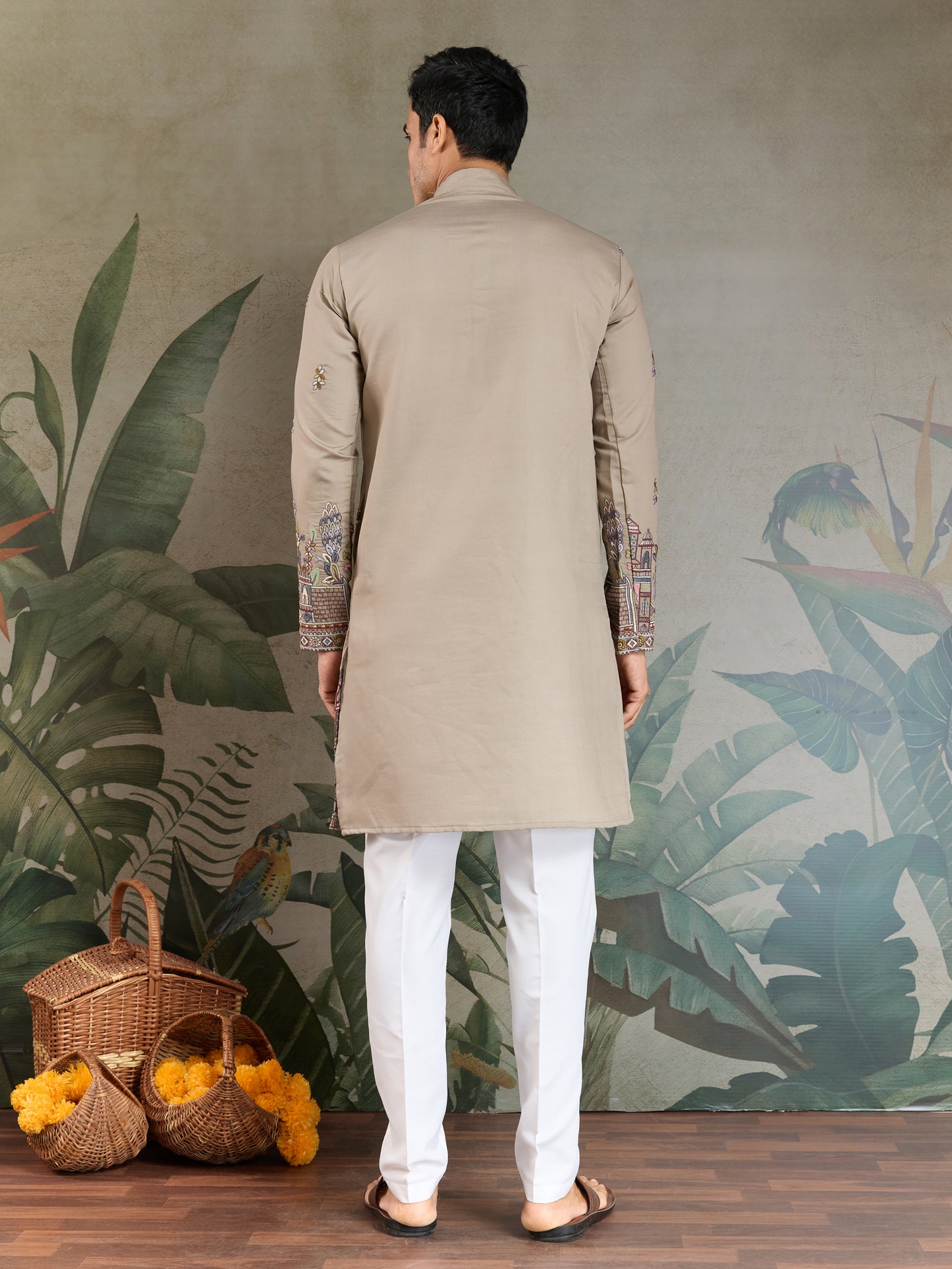 Elegant Beige Embroidered Kurta with Dupatta