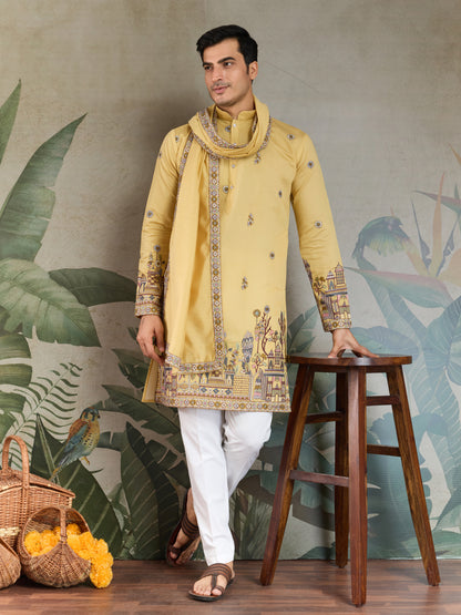 Mustard Yellow Embroidered Kurta Set with Dupatta