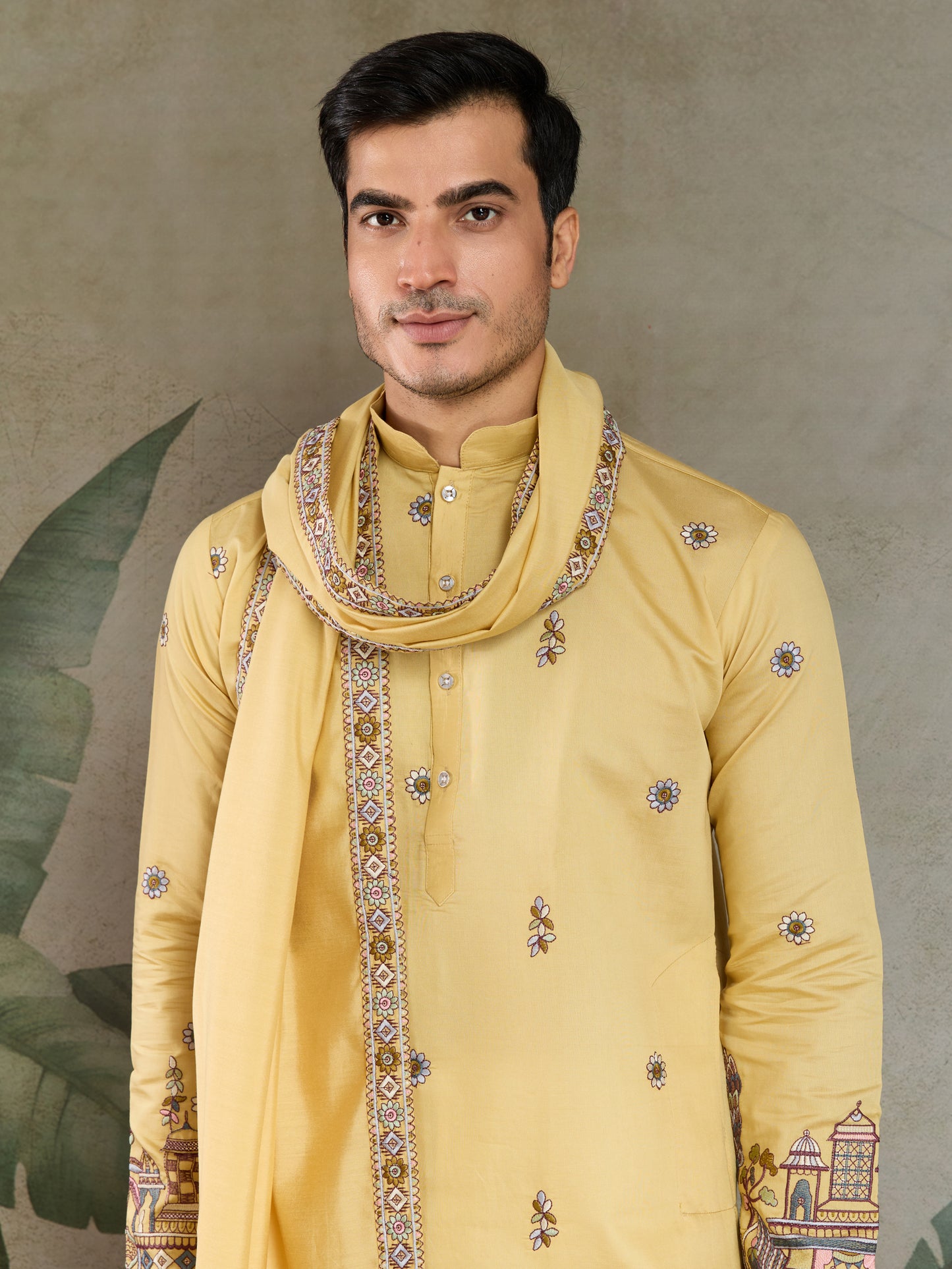 Mustard Yellow Embroidered Kurta Set with Dupatta