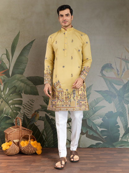 Mustard Yellow Embroidered Kurta Set with Dupatta