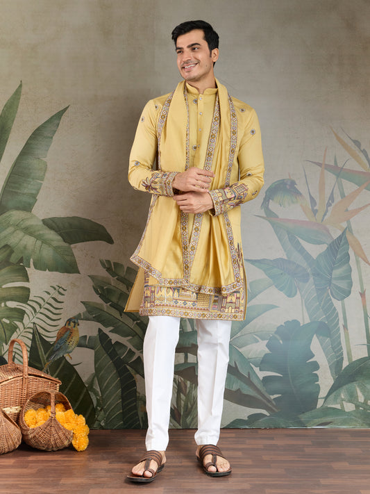 Mustard Yellow Embroidered Kurta Set with Dupatta