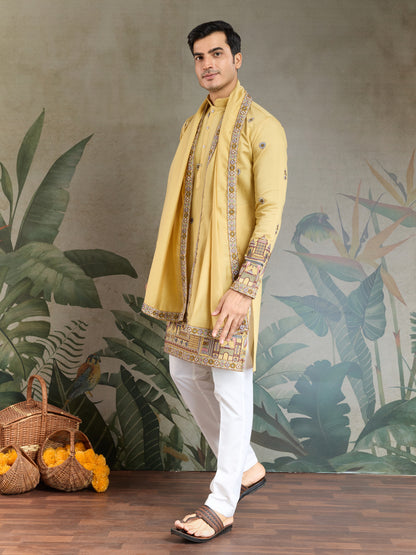 Mustard Yellow Embroidered Kurta Set with Dupatta