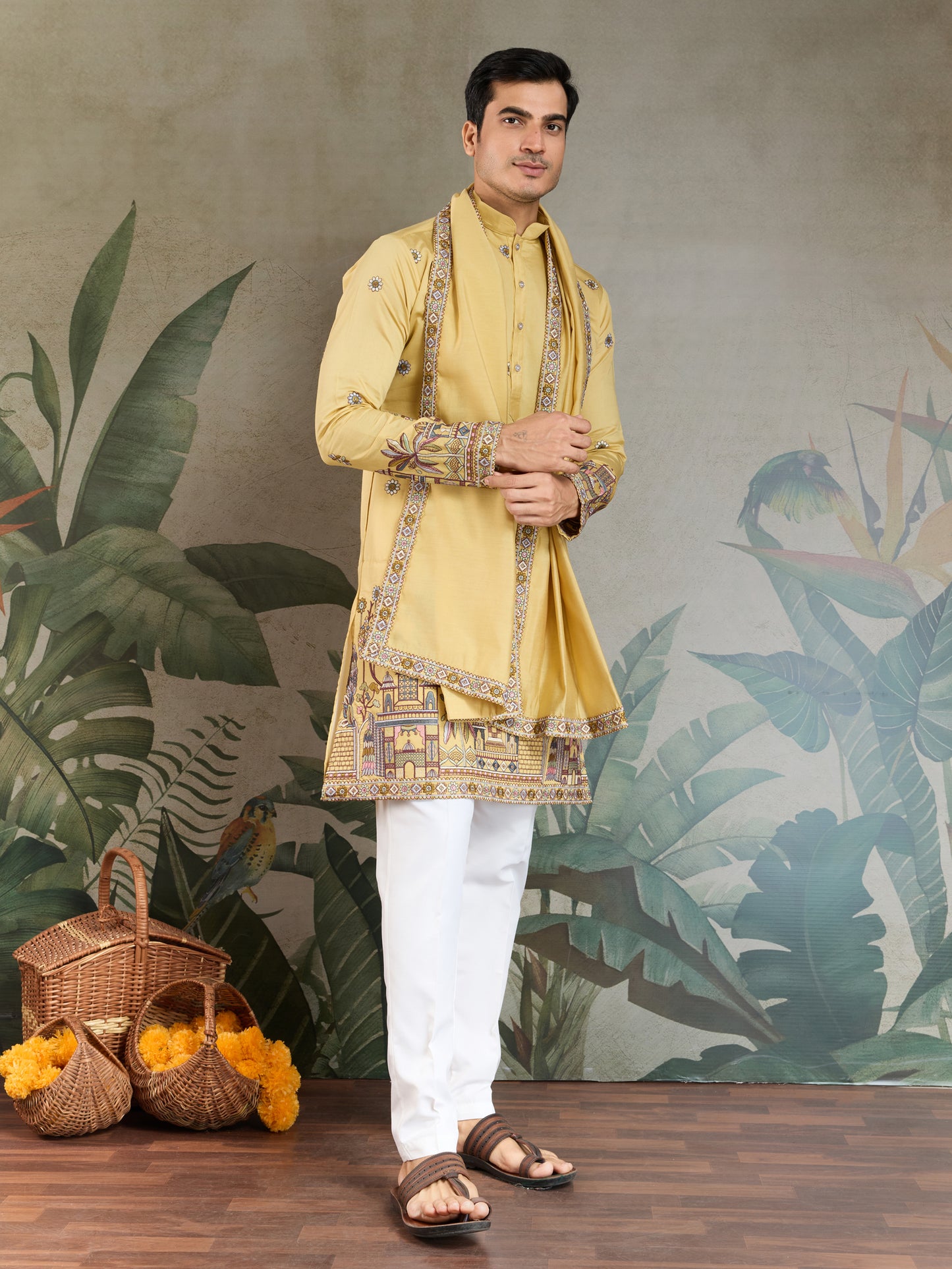 Mustard Yellow Embroidered Kurta Set with Dupatta