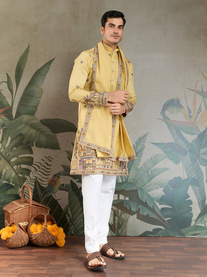 Mustard Yellow Embroidered Kurta Set with Dupatta