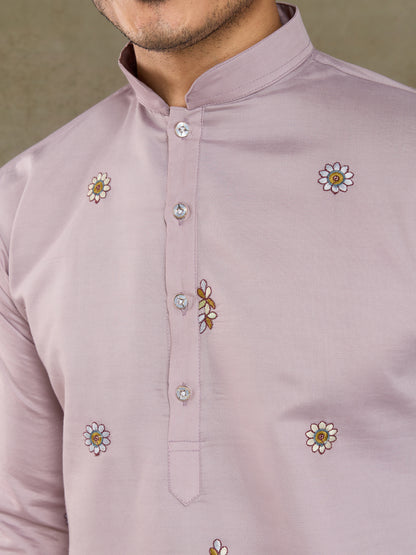 Men's Embroidered Light Purple Kurta Set with Dupatta