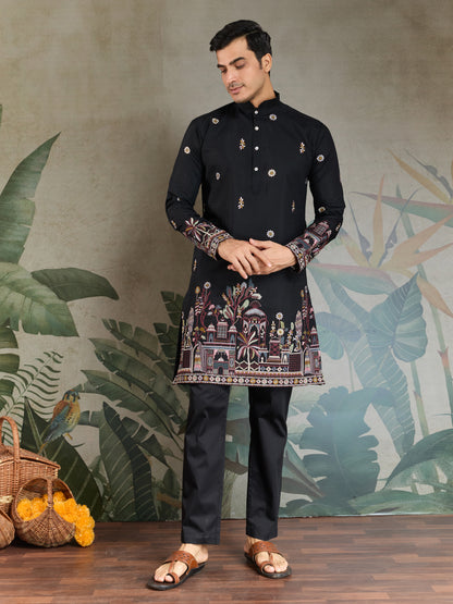 Black Heritage Embroidered Kurta Set with Dupatta