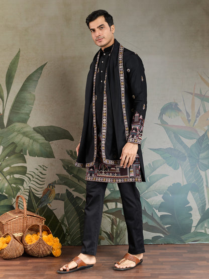 Black Heritage Embroidered Kurta Set with Dupatta