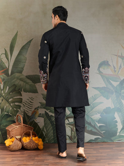 Black Heritage Embroidered Kurta Set with Dupatta
