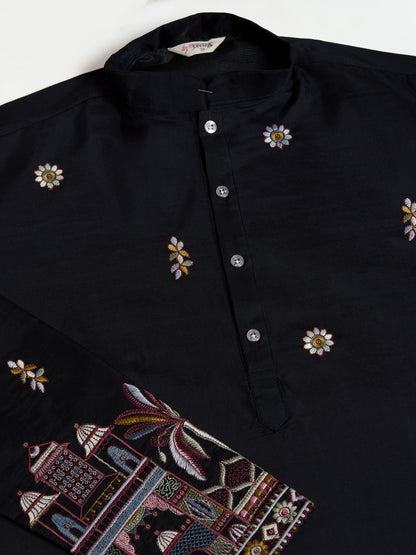 Black Heritage Embroidered Kurta Set with Dupatta