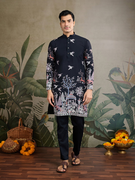 Midnight Majesty: Embroidered Black Festive Kurta