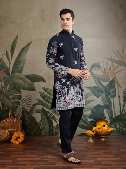 Midnight Majesty: Embroidered Black Festive Kurta