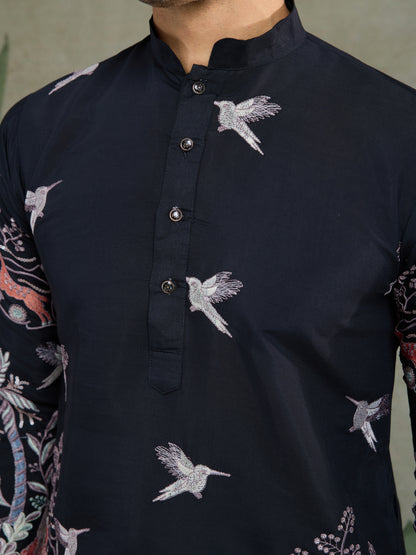 Midnight Majesty: Embroidered Black Festive Kurta
