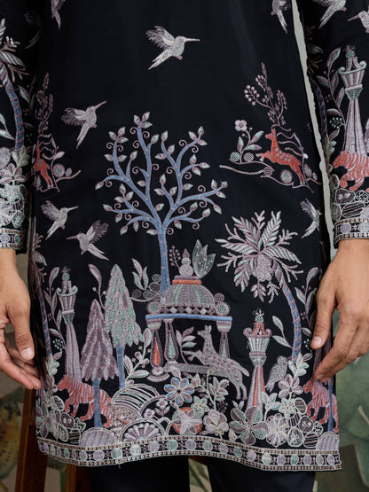 Midnight Majesty: Embroidered Black Festive Kurta