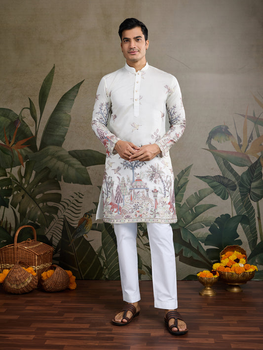 Ivory Forest Tales Embroidered Kurta