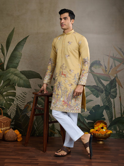 Mustard Royal Garden Embroidered Kurta