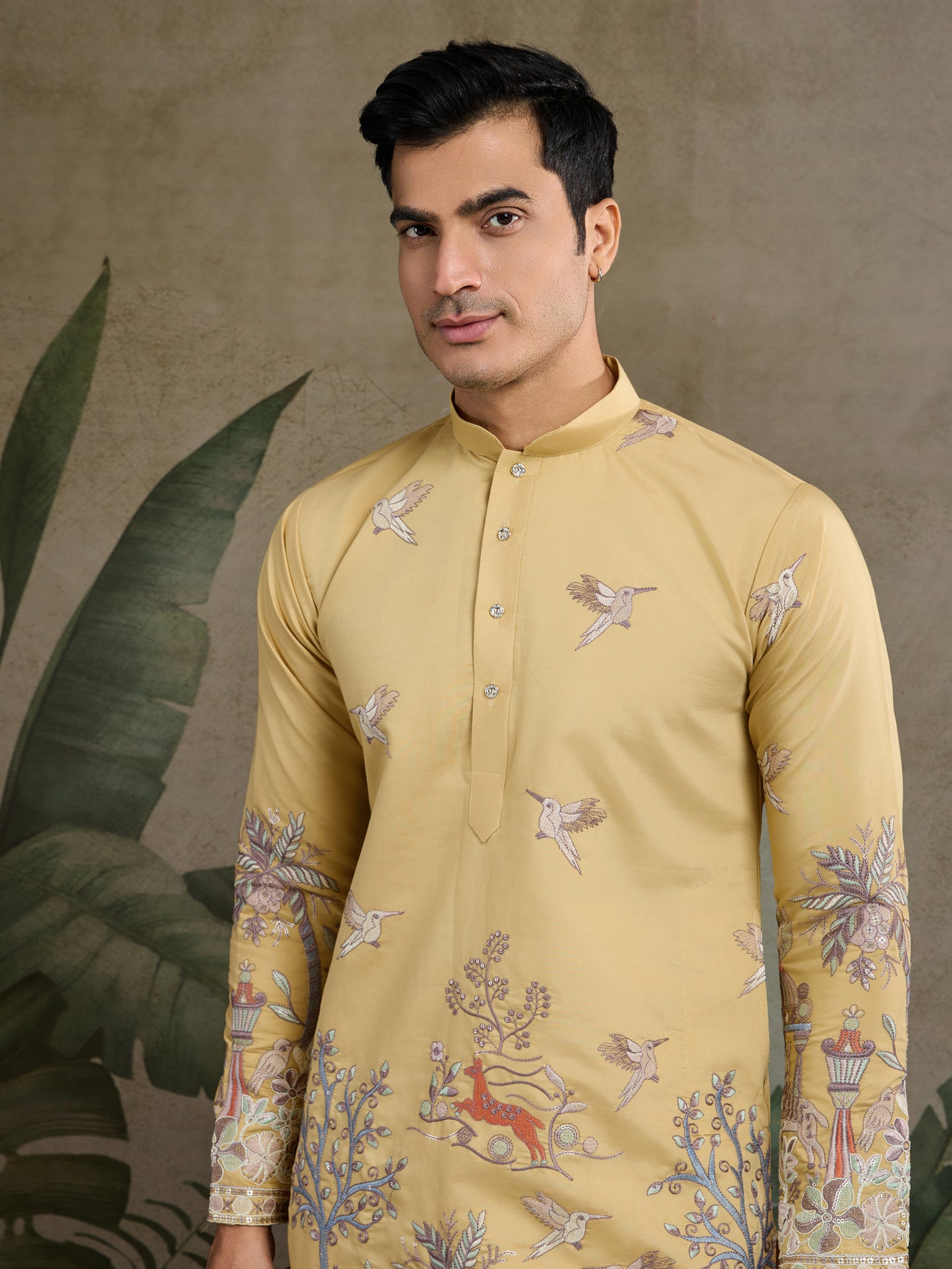 Mustard Royal Garden Embroidered Kurta