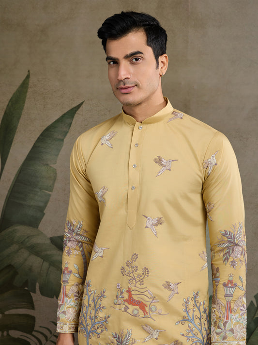 Mustard Royal Garden Embroidered Kurta