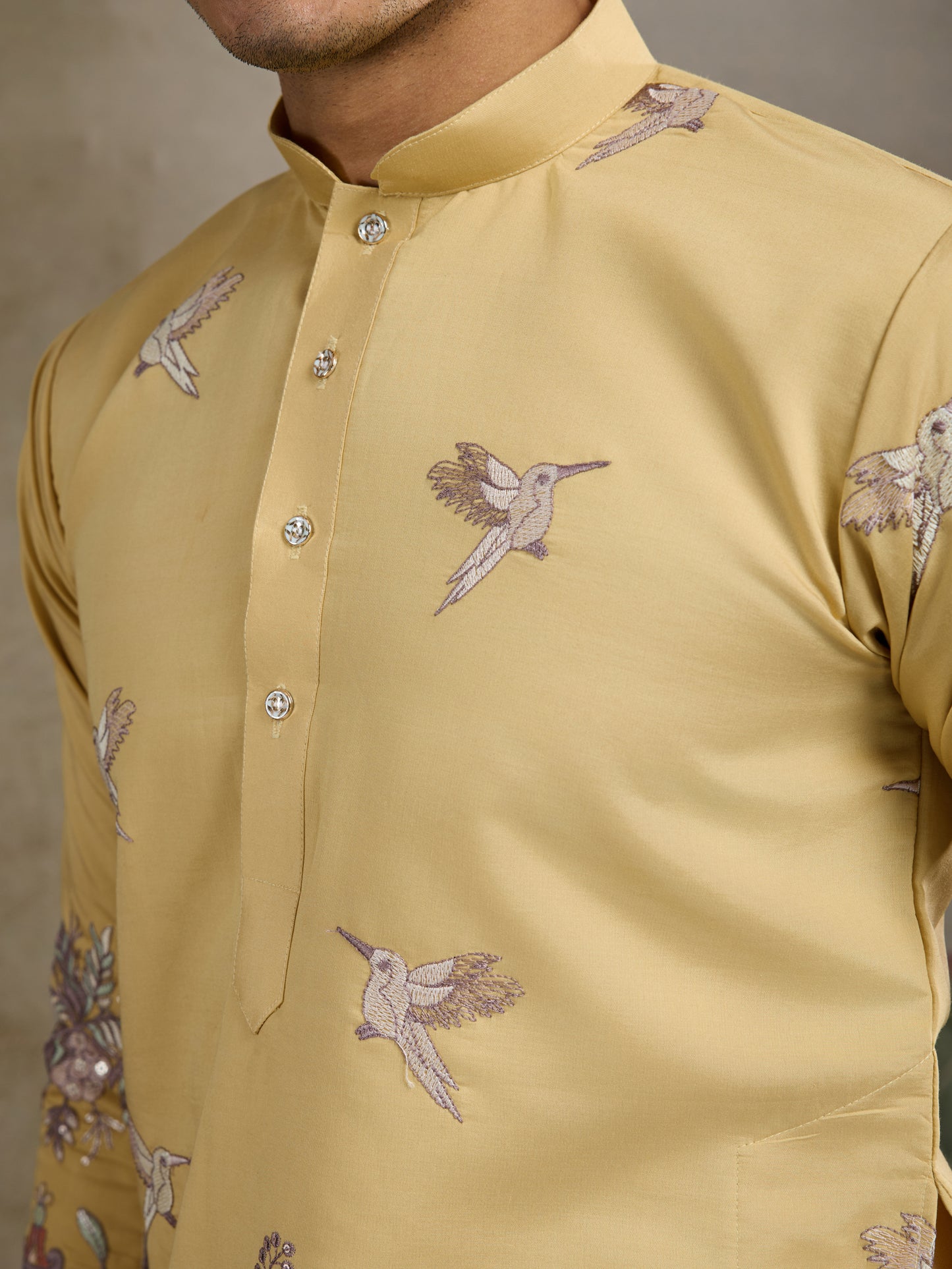 Mustard Royal Garden Embroidered Kurta