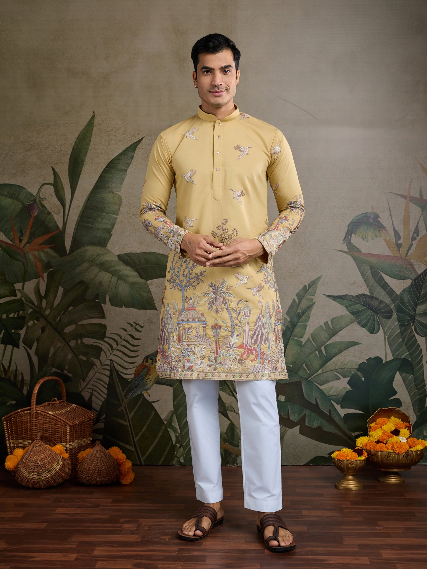 Mustard Royal Garden Embroidered Kurta