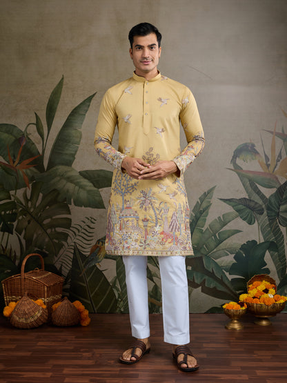 Mustard Royal Garden Embroidered Kurta