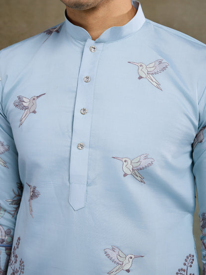 Sky Blue Jungle Tales Kurta – Regal Elegance in Every Thread