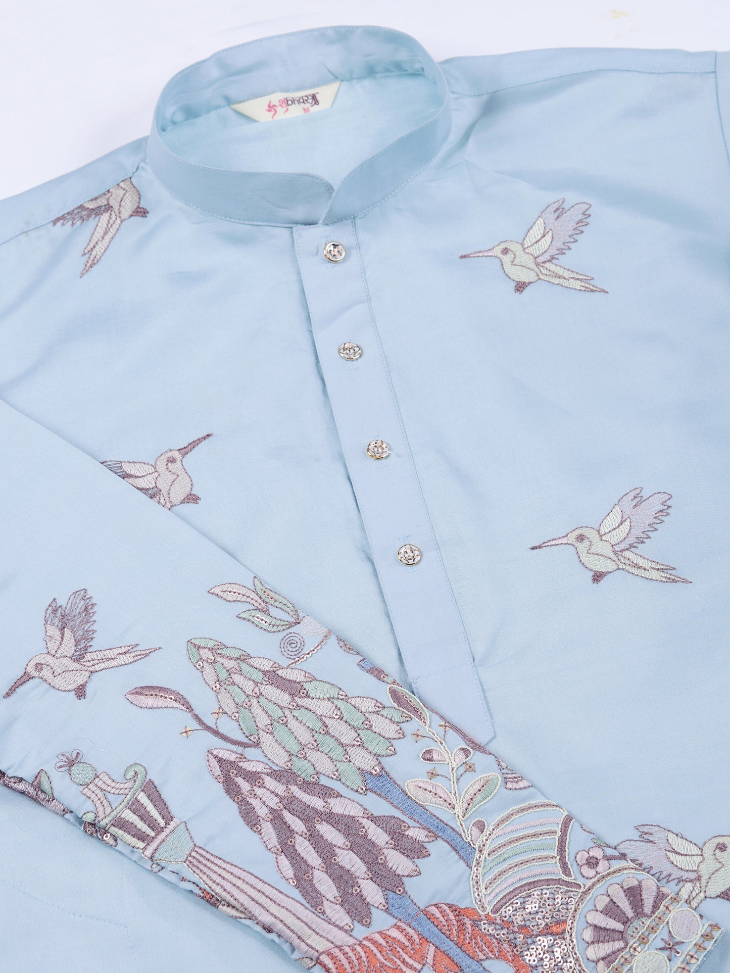 Sky Blue Jungle Tales Kurta – Regal Elegance in Every Thread