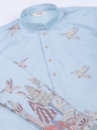 Sky Blue Jungle Tales Kurta – Regal Elegance in Every Thread