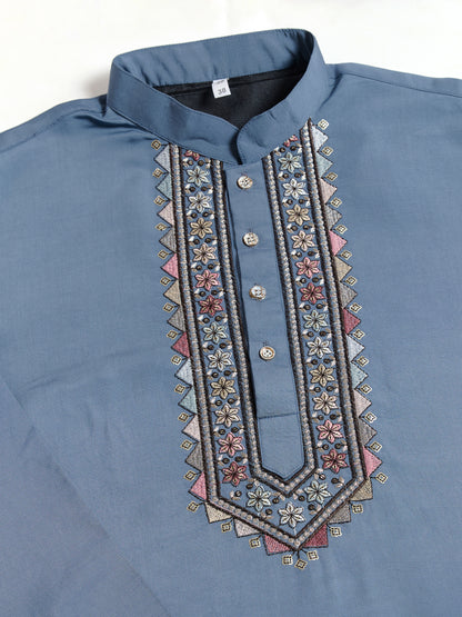 Elegant Blue Embroidered Kurta Set with Jacket