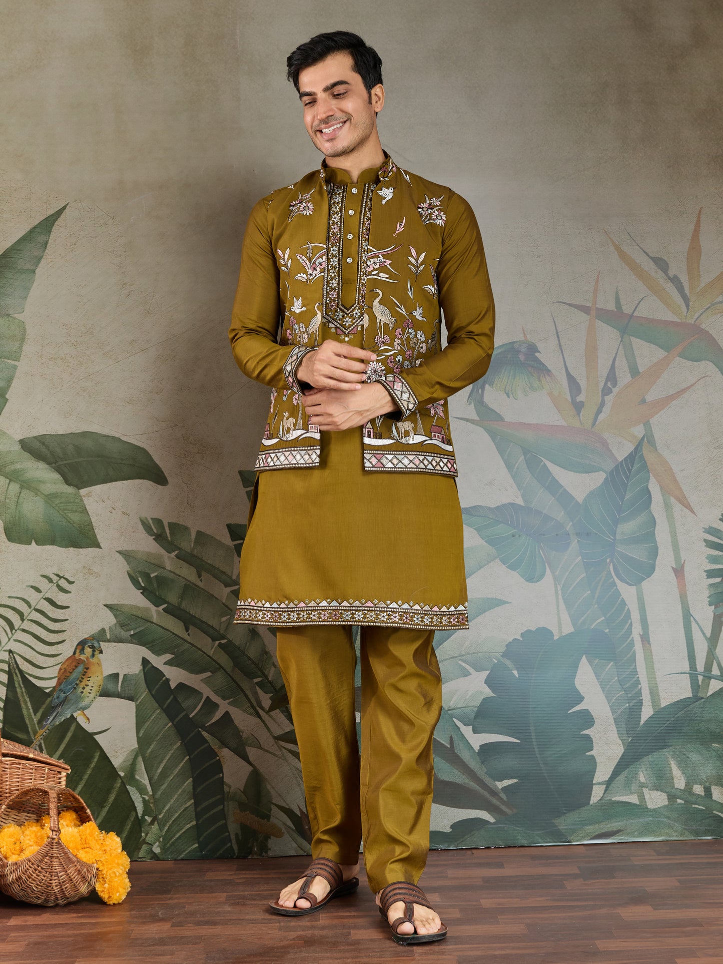Mustard Embroidered Kurta Pajama Set – Festive & Wedding Wear