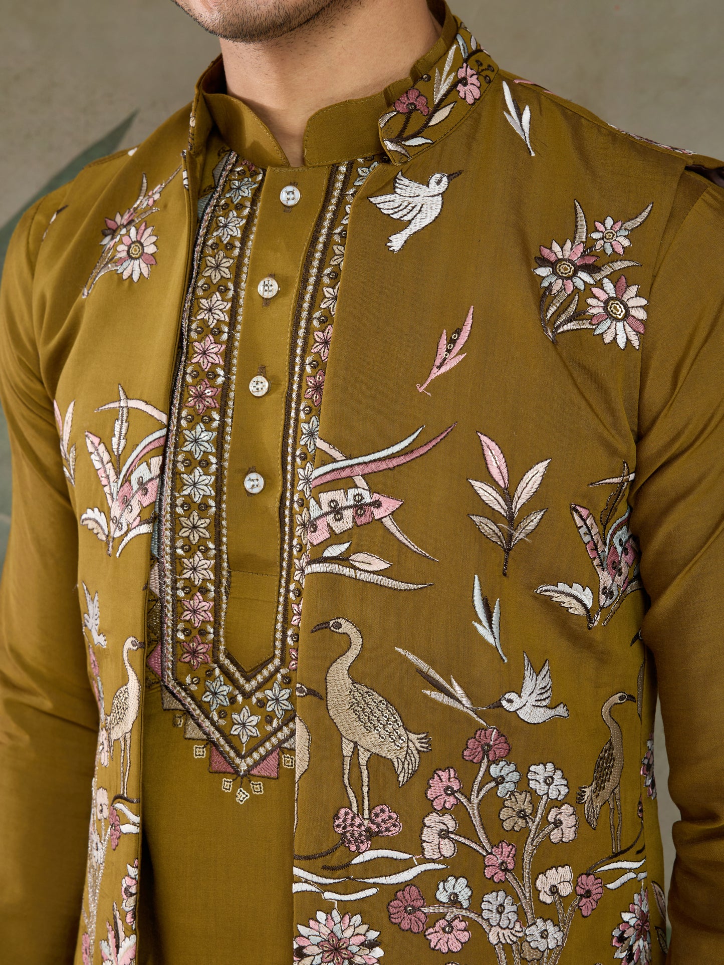 Mustard Embroidered Kurta Pajama Set – Festive & Wedding Wear