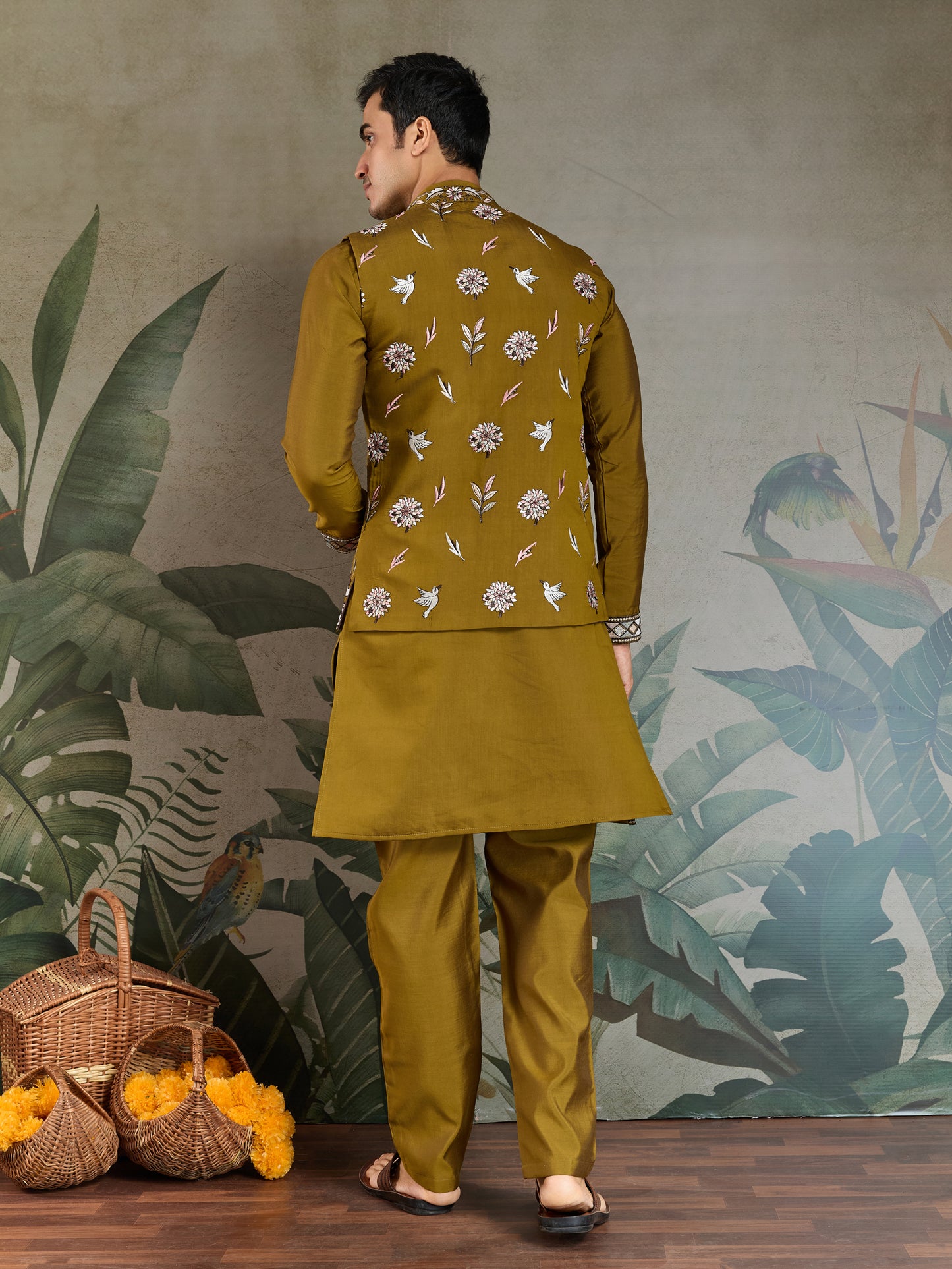 Mustard Embroidered Kurta Pajama Set – Festive & Wedding Wear