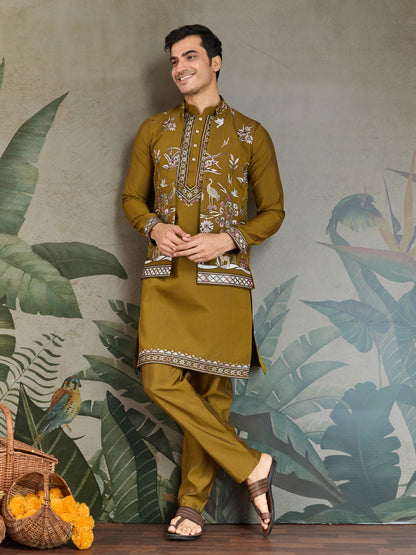Mustard Embroidered Kurta Pajama Set – Festive & Wedding Wear