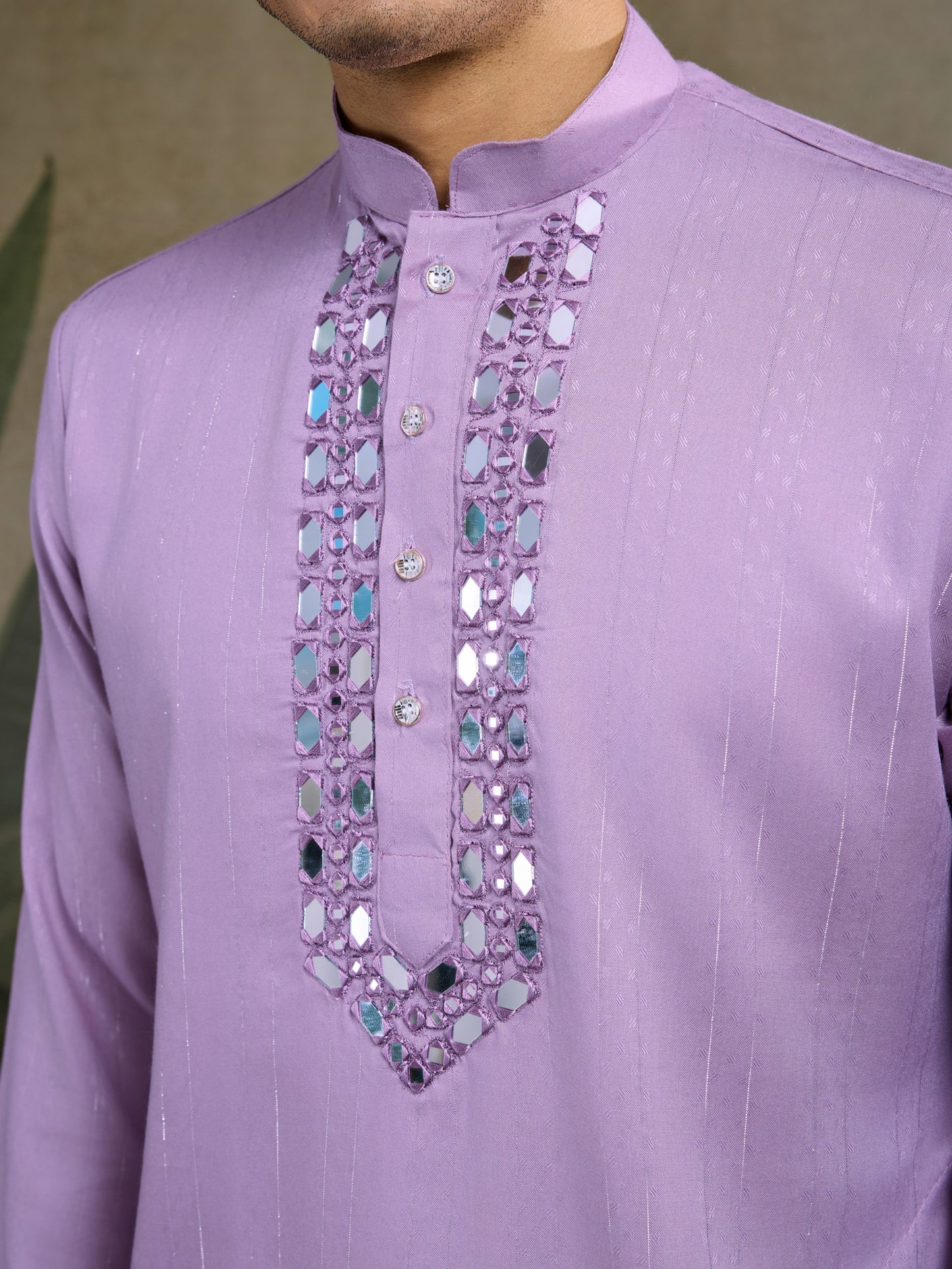 Lavender Mirror Work Kurta Set with White Pajama