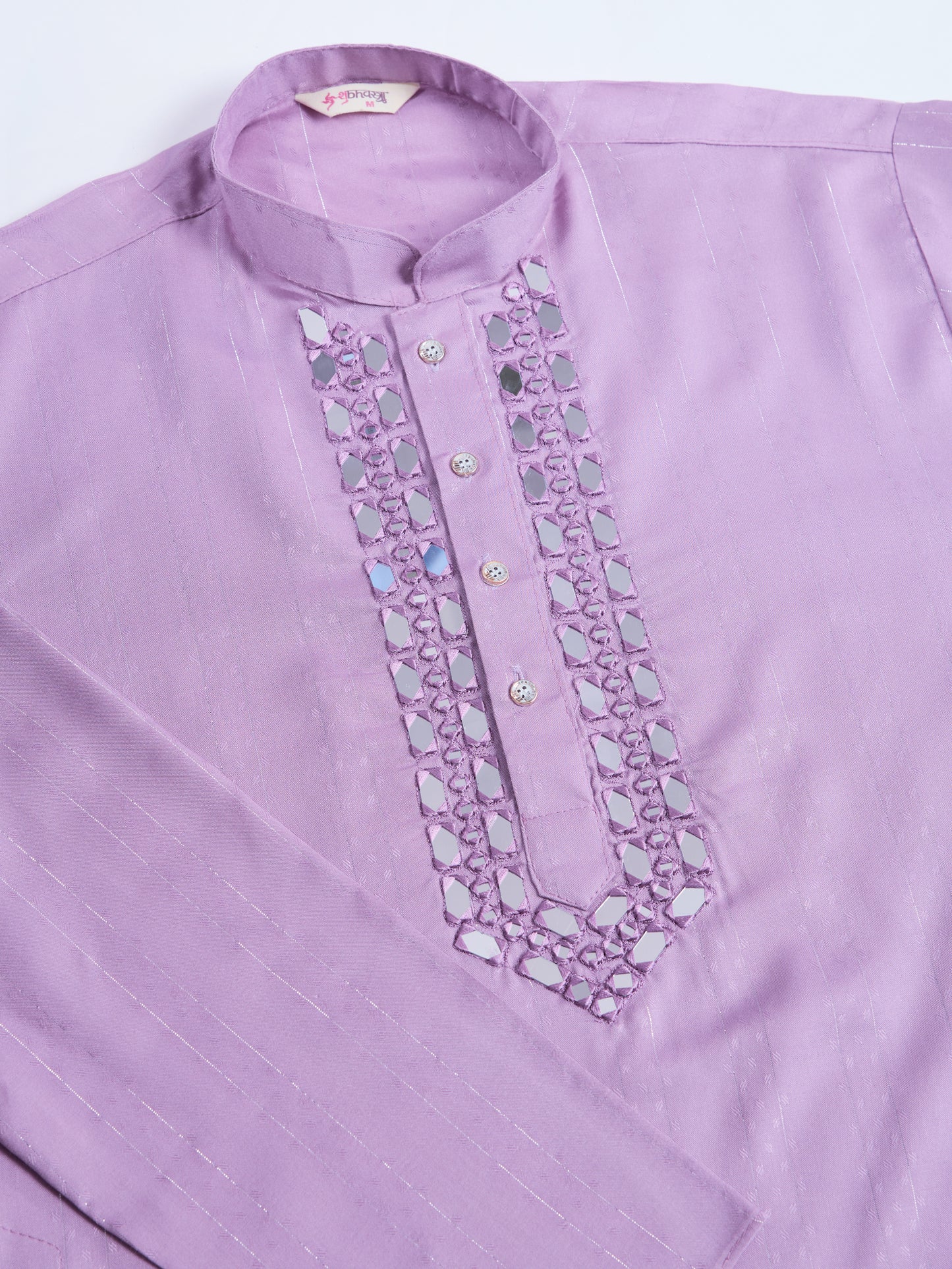 Lavender Mirror Work Kurta Set with White Pajama