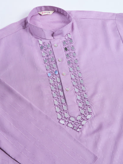 Lavender Mirror Work Kurta Set with White Pajama