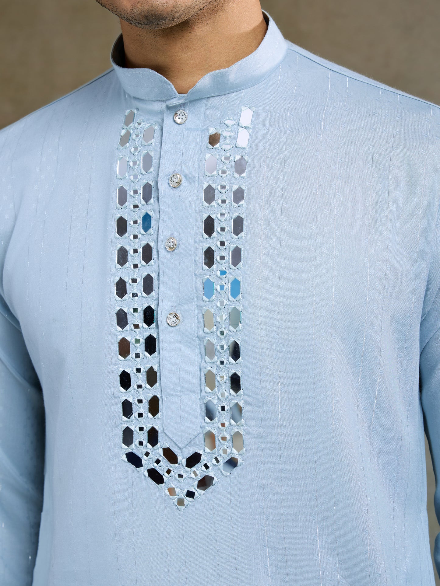 Light Blue Mirror Work Kurta for Men