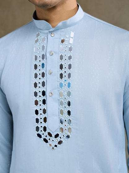 Light Blue Mirror Work Kurta for Men