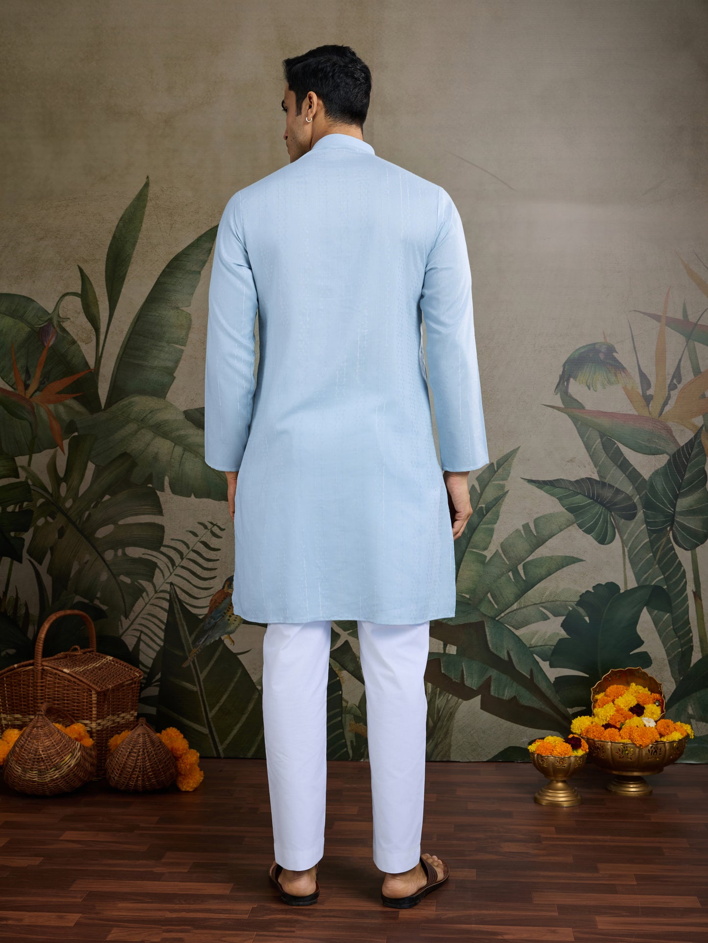 Light Blue Mirror Work Kurta for Men