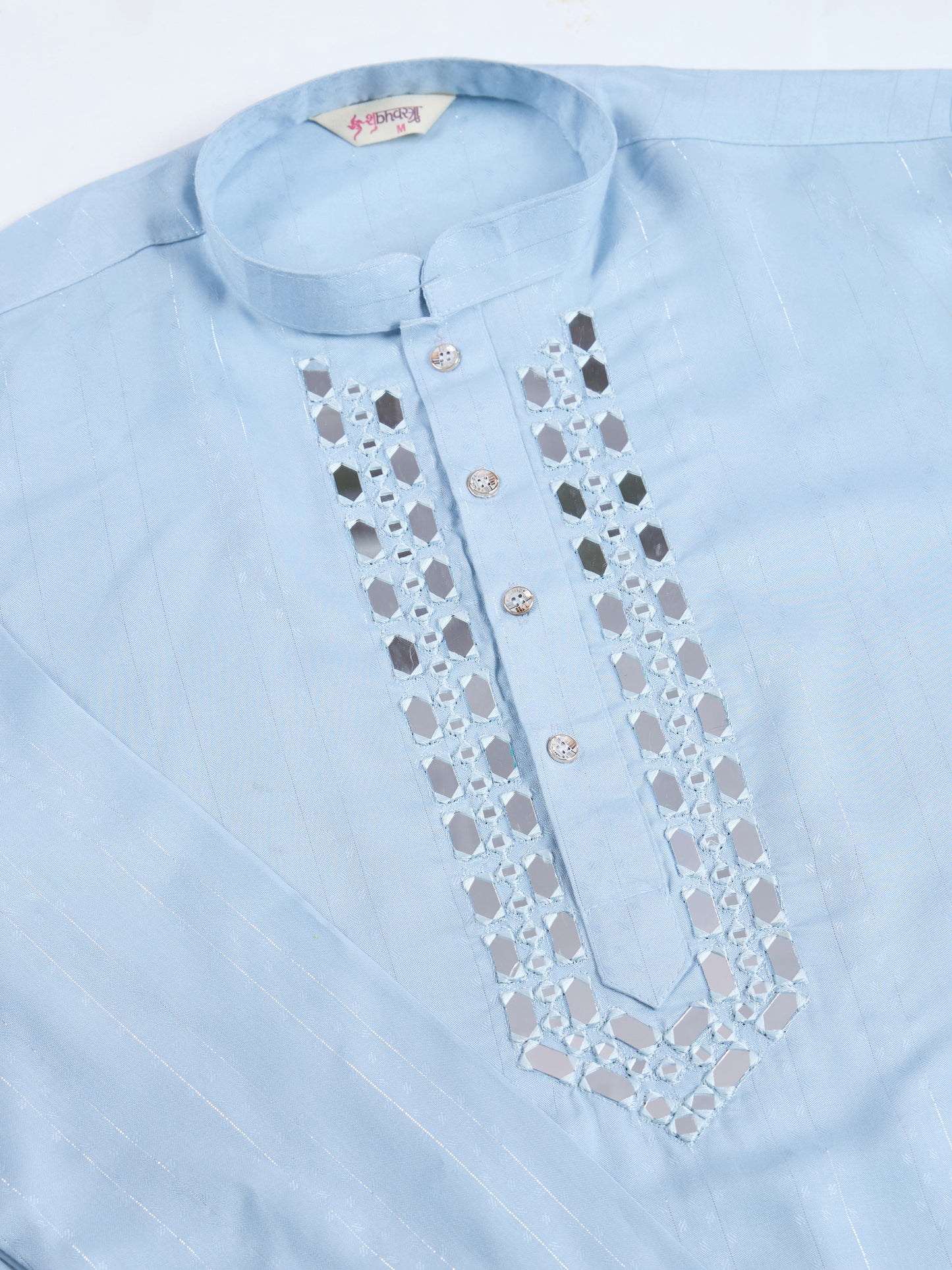 Light Blue Mirror Work Kurta for Men
