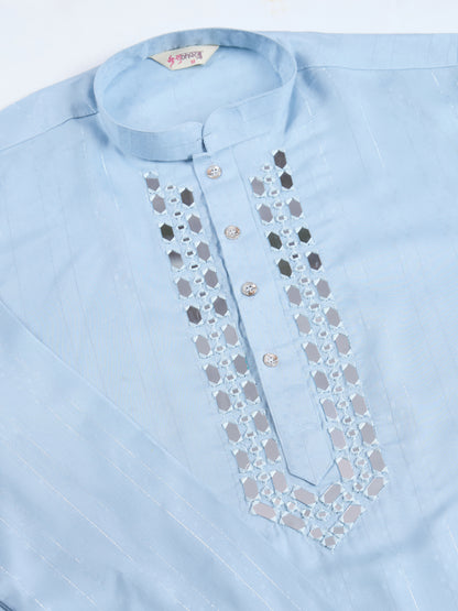 Light Blue Mirror Work Kurta for Men