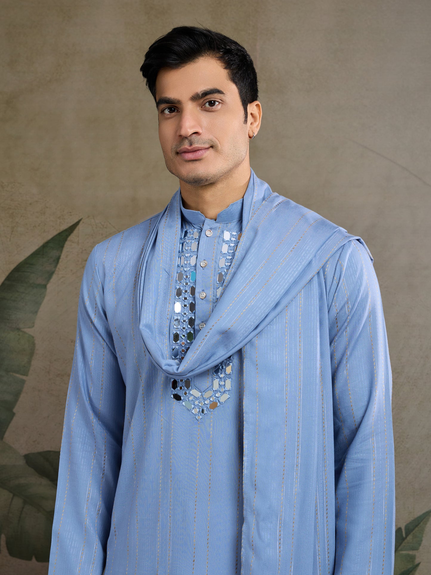 Light Blue Mirror Work Kurta Set for Men